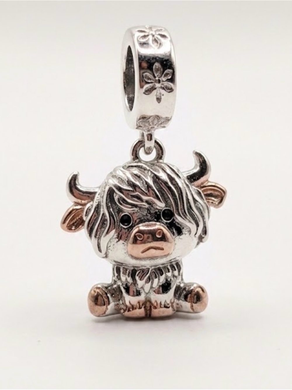 S925 Sterling Silver Scottish Highland Cow Dangle Charm